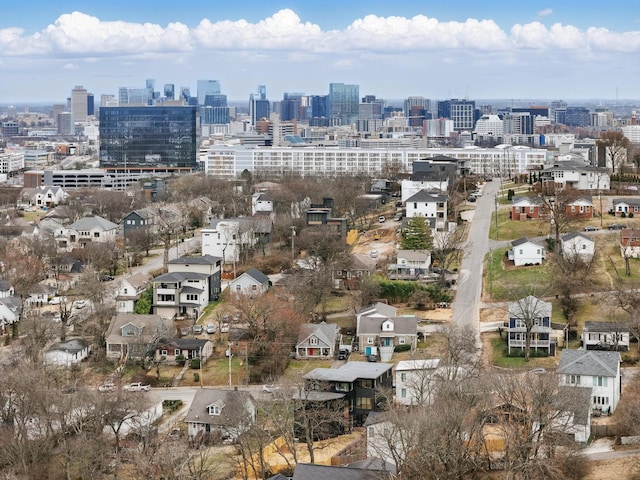 bird's eye view with a city view