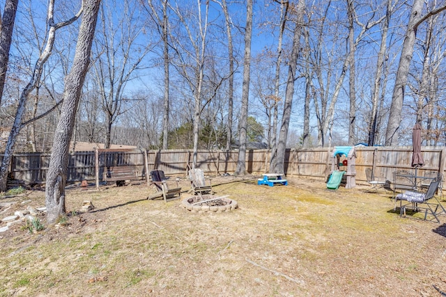 view of yard with a fenced backyard