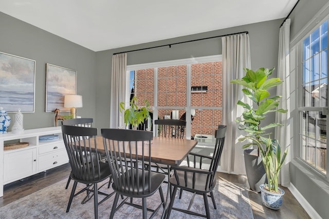 dining room featuring baseboards and dark wood-type flooring