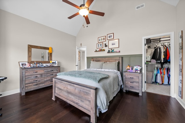 2425 Settlers Trce, Clarksville, TN 37043 - bedroom with visible vents, high vaulted ceiling, a spacious closet, and wood-type flooring