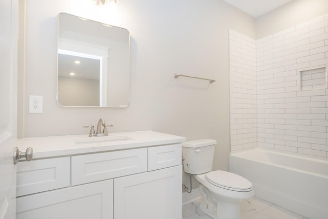 full bath with marble finish floor, vanity, and toilet