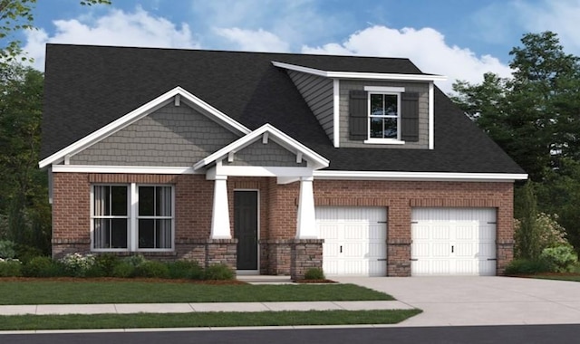 craftsman house featuring concrete driveway and brick siding