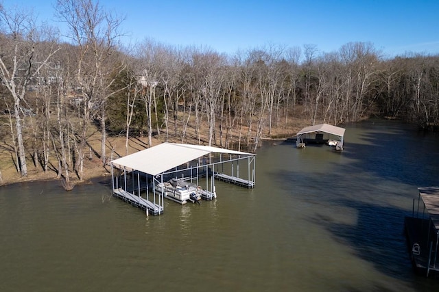 view of dock featuring a water view and boat lift