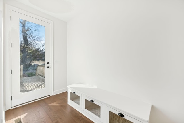 mudroom featuring visible vents and dark wood finished floors