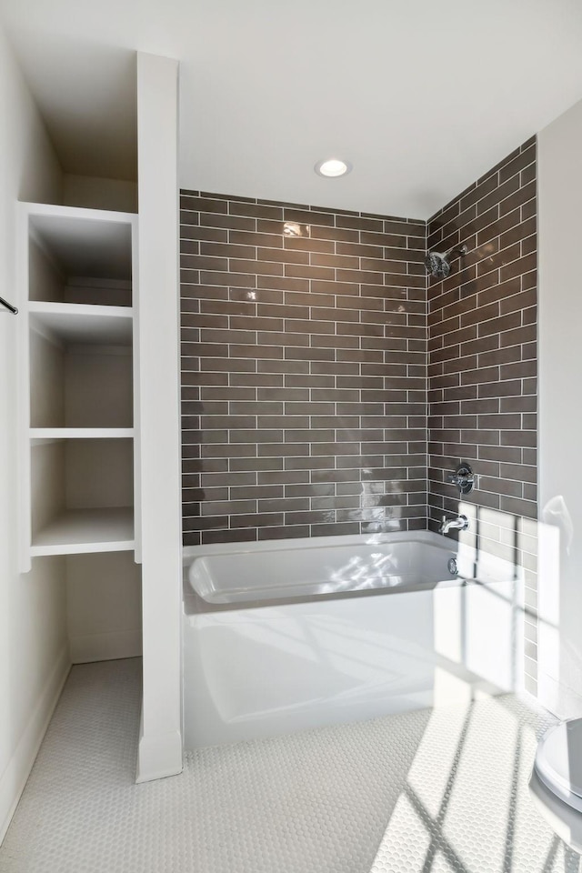 full bath with recessed lighting, tub / shower combination, and tile patterned floors