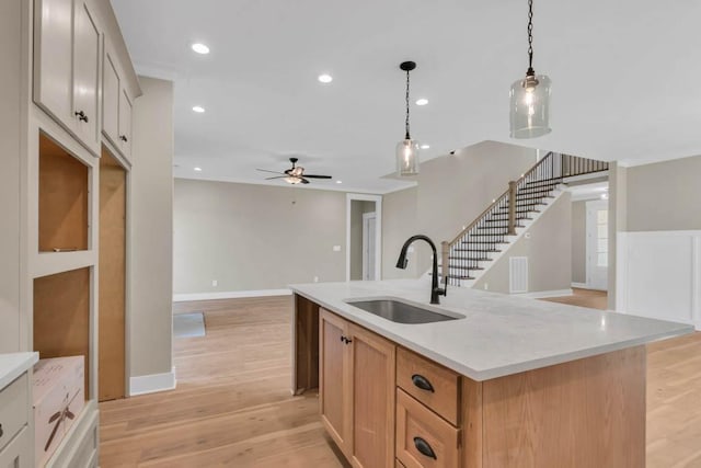 919 Licinius Ln, Murfreesboro, TN 37128 - kitchen featuring a sink, light countertops, ceiling fan, and light wood-style flooring