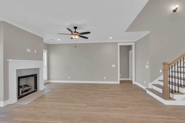 919 Licinius Ln, Murfreesboro, TN 37128 - unfurnished living room with crown molding, a ceiling fan, and light wood finished floors
