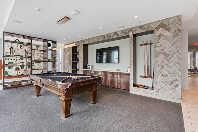 game room with carpet and billiards