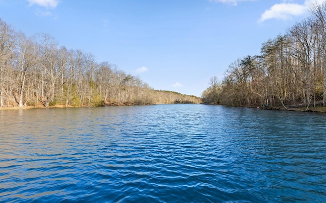 property view of water featuring a forest view