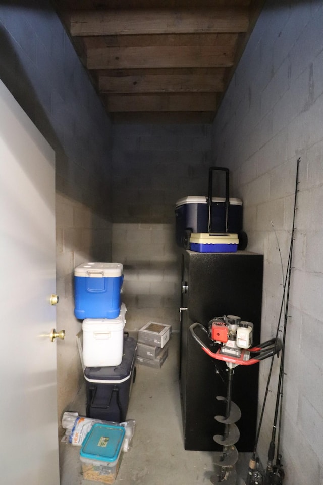 basement with concrete block wall