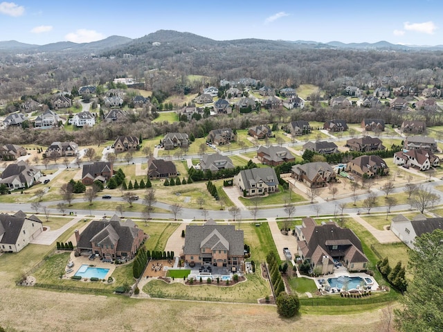 bird's eye view with a mountain view and a residential view