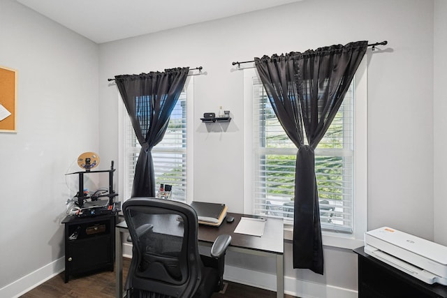 office featuring baseboards and wood finished floors