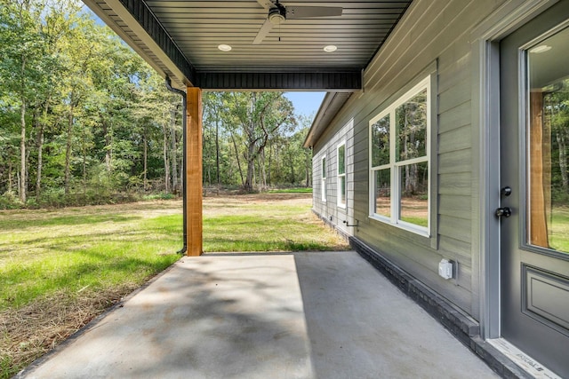 view of patio with ceiling fan