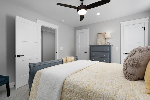 8858 Silver Maple Dr, Ooltewah, TN 37363 - carpeted bedroom featuring baseboards, a ceiling fan, and recessed lighting