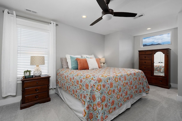 8858 Silver Maple Dr, Ooltewah, TN 37363 - carpeted bedroom with recessed lighting, visible vents, ceiling fan, and baseboards