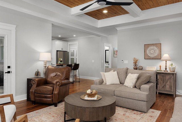 8858 Silver Maple Dr, Ooltewah, TN 37363 - living room with beam ceiling, recessed lighting, wood ceiling, wood finished floors, and baseboards