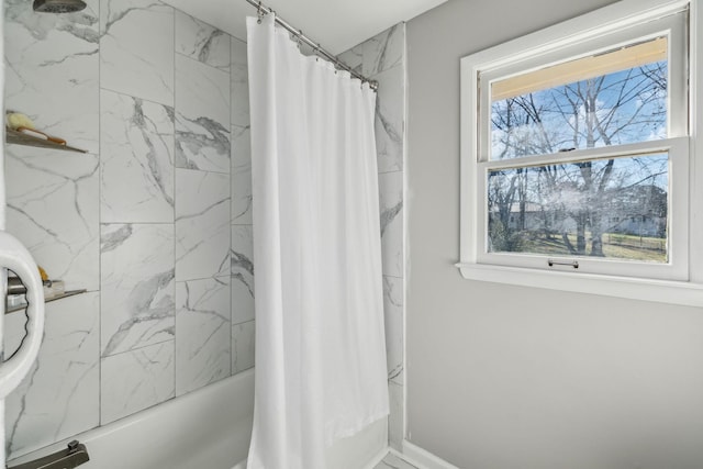 full bathroom featuring shower / bath combination with curtain