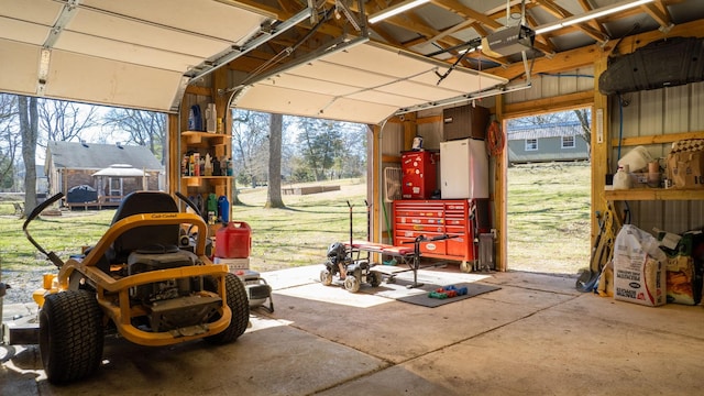 garage with a garage door opener