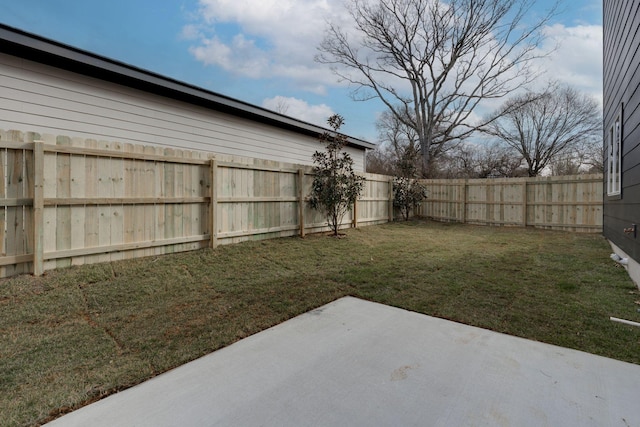 view of yard featuring a fenced backyard and a patio