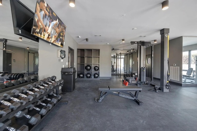 exercise room featuring visible vents