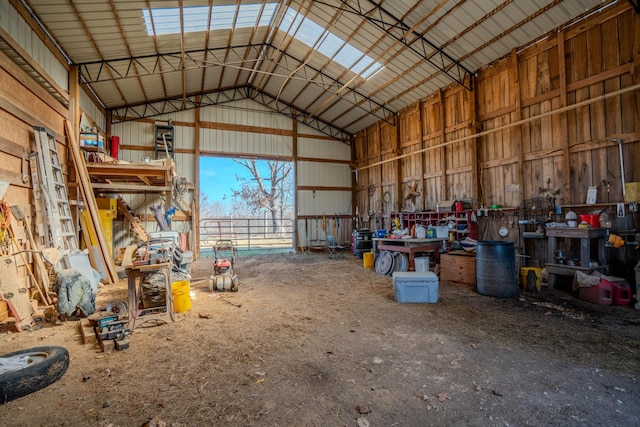 garage with metal wall