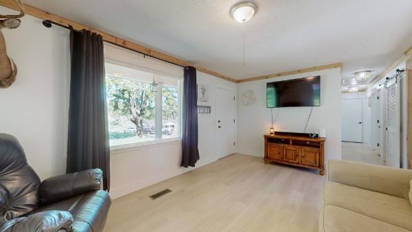 living room featuring visible vents and light wood-style floors