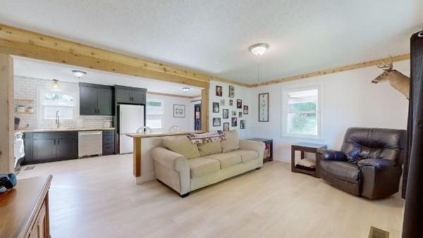 living area featuring visible vents and light wood finished floors