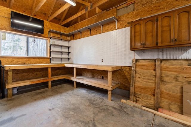 below grade area featuring a workshop area