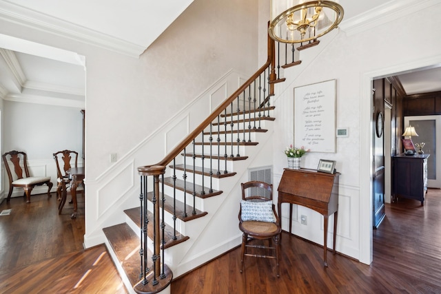 1608 Knox Dr, Brentwood, TN 37027 - stairway featuring wood finished floors, crown molding, and a decorative wall