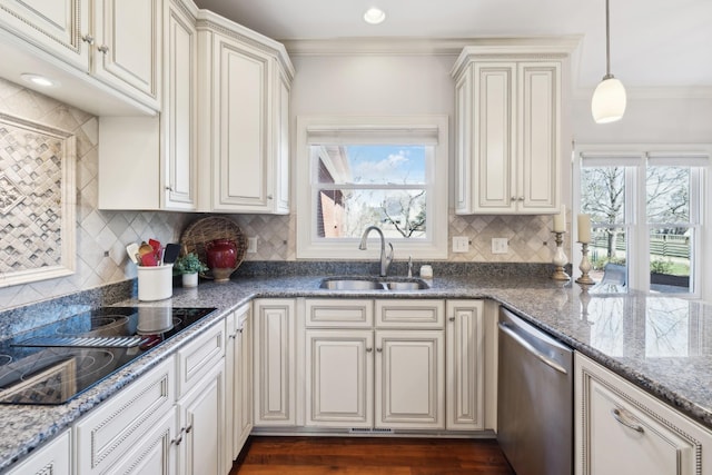 1608 Knox Dr, Brentwood, TN 37027 - kitchen with a sink, crown molding, black electric stovetop, and stainless steel dishwasher