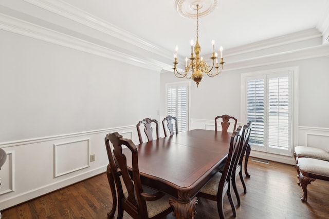 1608 Knox Dr, Brentwood, TN 37027 - dining room featuring dark wood finished floors, plenty of natural light, an inviting chandelier, and a wainscoted wall