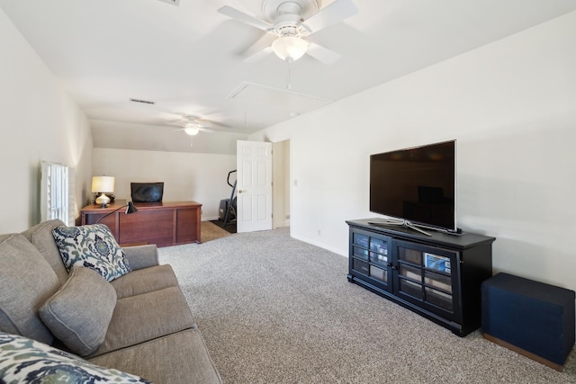 1608 Knox Dr, Brentwood, TN 37027 - living room with baseboards, attic access, carpet, and a ceiling fan