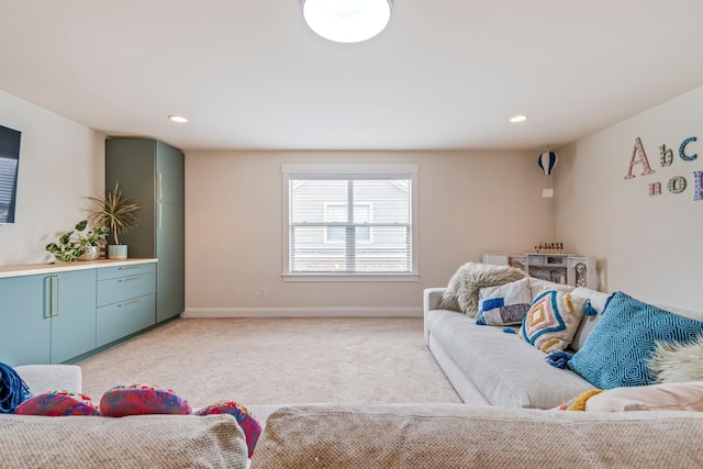 3038 Farmhouse Dr, Franklin, TN 37067 - living area featuring light carpet, recessed lighting, and baseboards