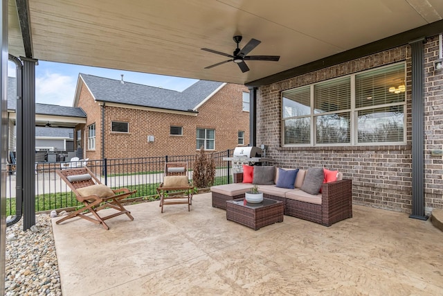 3038 Farmhouse Dr, Franklin, TN 37067 - view of patio featuring an outdoor living space, a ceiling fan, and fence