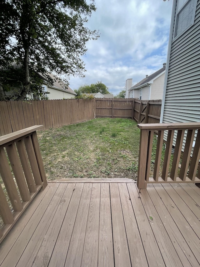 deck featuring a fenced backyard and a yard