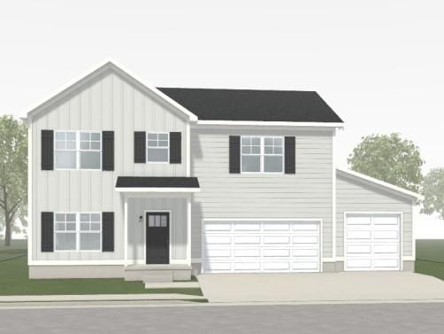 view of front of property with a garage, driveway, and board and batten siding