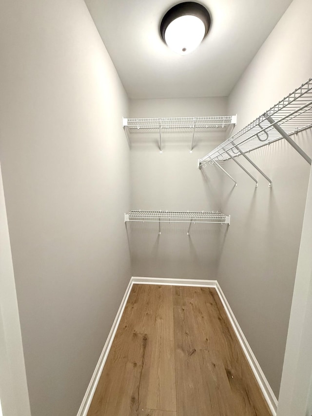 walk in closet with wood finished floors