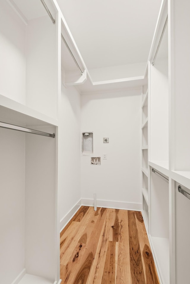 walk in closet with light wood-type flooring