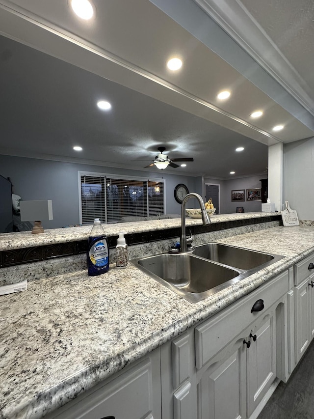 579 Old Celina Rd, Allons, TN 38541 - kitchen featuring a sink, white cabinetry, and recessed lighting