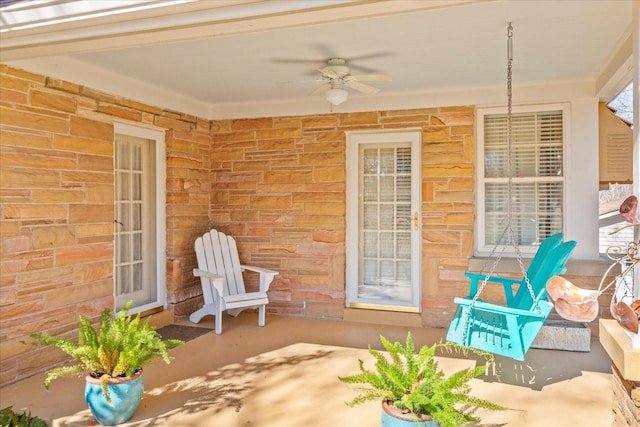 view of patio / terrace featuring a porch and ceiling fan