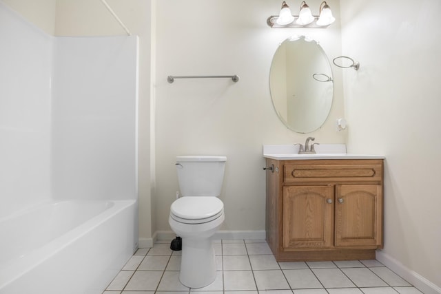 full bath with tile patterned flooring, baseboards, vanity, and toilet