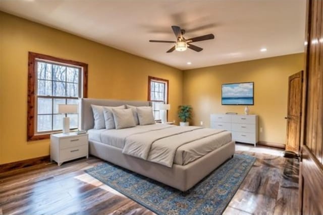 1319 Cemetery Rd, Auburn, KY 42206 - bedroom featuring recessed lighting, wood finished floors, a ceiling fan, and baseboards