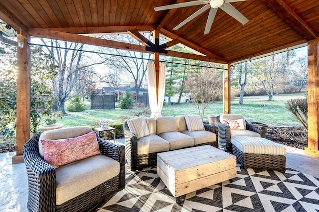 view of patio / terrace with a ceiling fan and outdoor lounge area