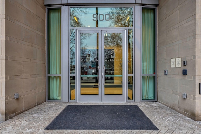 doorway to property featuring french doors