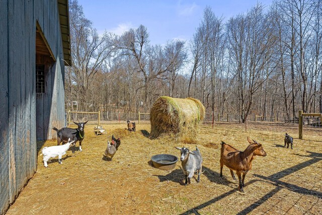 view of yard with a rural view and fence