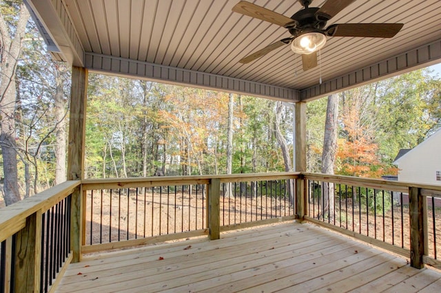 wooden deck with ceiling fan