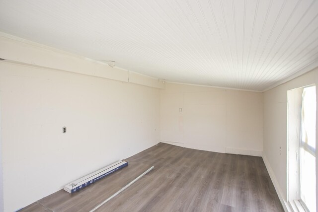 unfurnished room featuring a baseboard radiator and wood finished floors