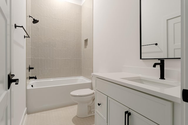 full bath featuring vanity,  shower combination, tile patterned flooring, and toilet