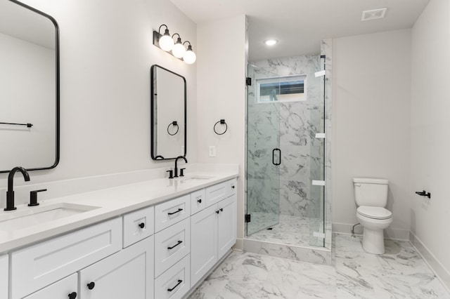 full bathroom featuring marble finish floor, visible vents, a sink, and baseboards