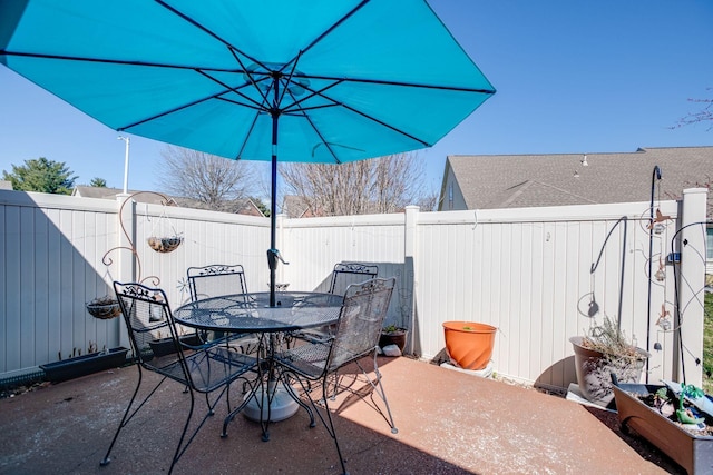 view of patio / terrace with outdoor dining space and a fenced backyard